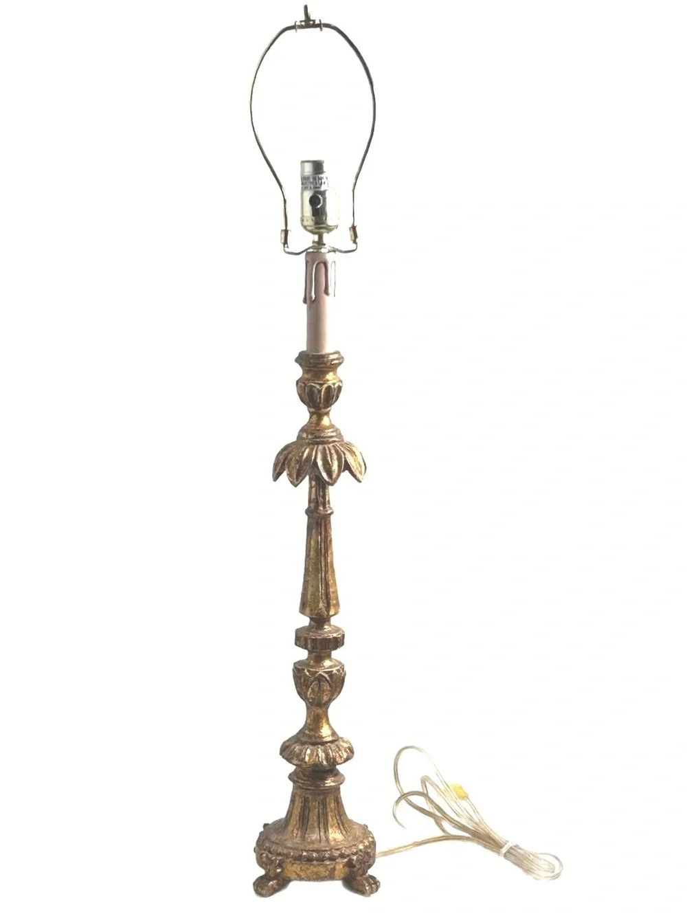 Vintage Hollywood Regency Gold Gilded Candlestick Table Lamp